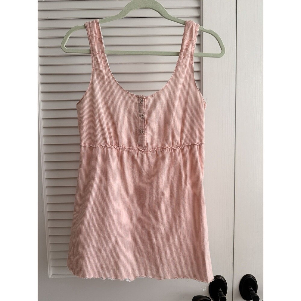 Esprit Pink Stripe Linen Blend Babydoll Tank Top Size 8 Cottagecore Sleeveless